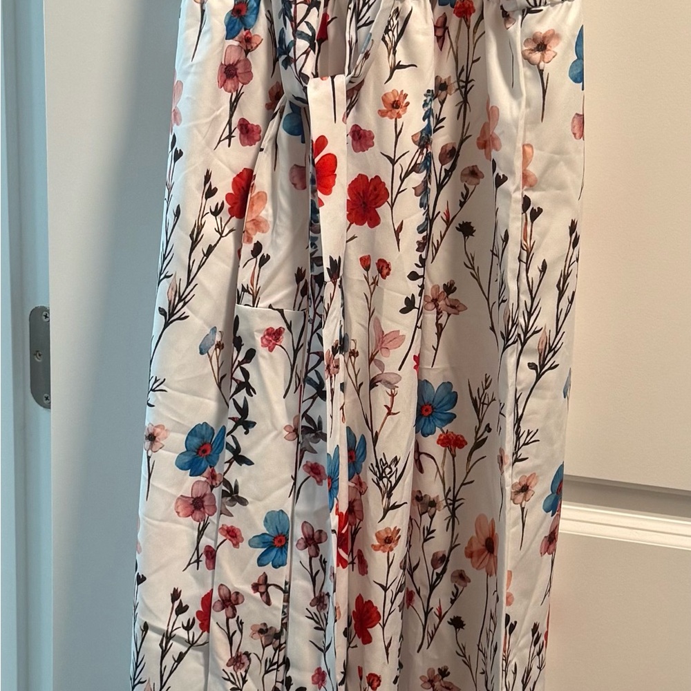 SHEIN Floral Jumpsuit in White with Red and Blue Accents